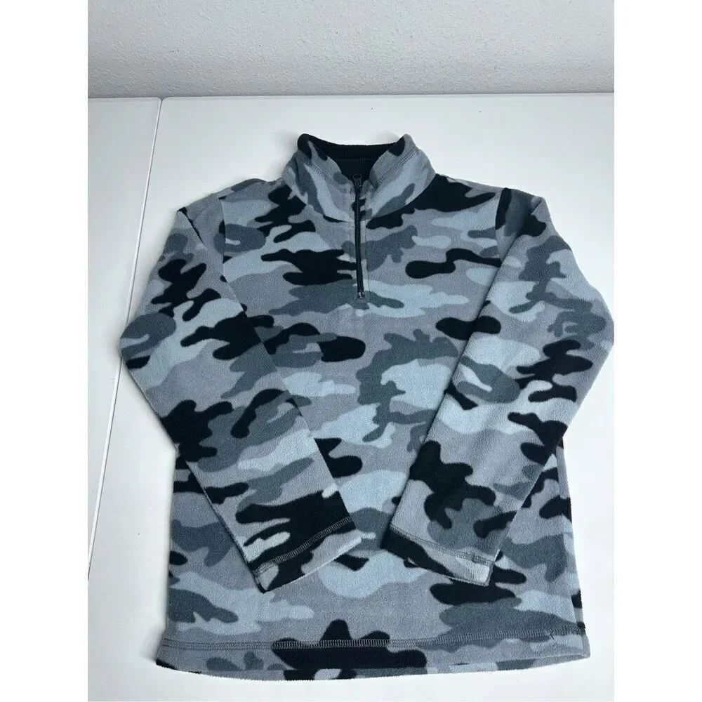 The Children’s Place Boys Camo Glacier Fleece Half Zip Pullover Gray Size M 7/8